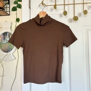 Brown Turtleneck Short Sleeve Top
